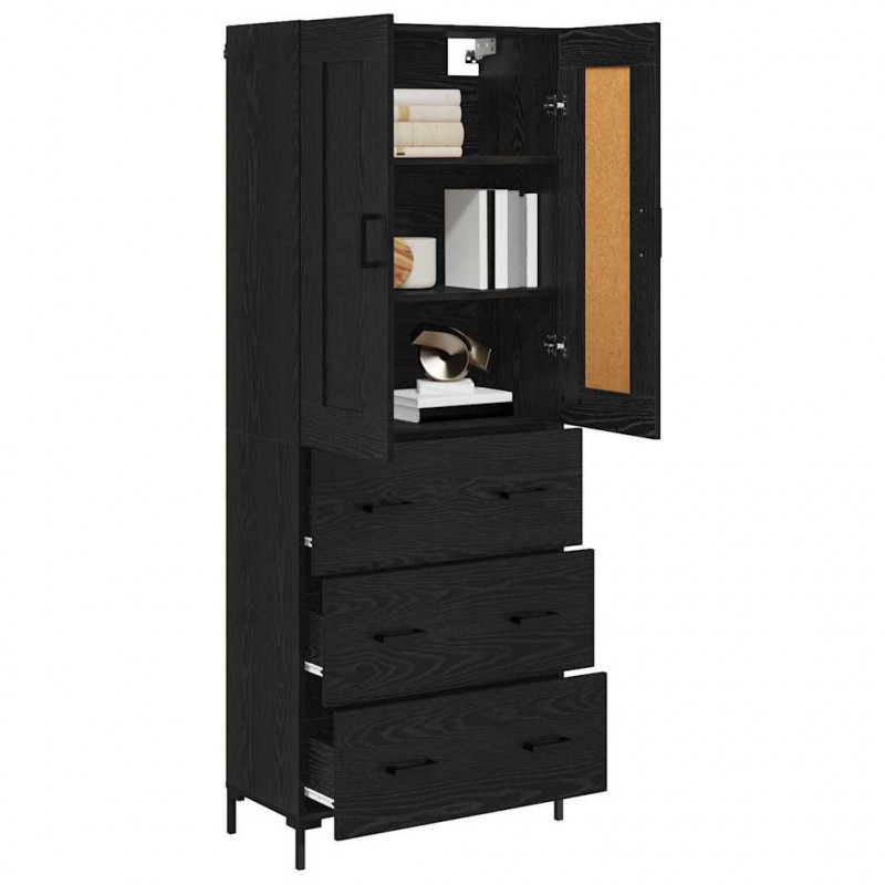 Highboard z szufladą 2 pcs Czarny Dąb Materiał drewnopochodny