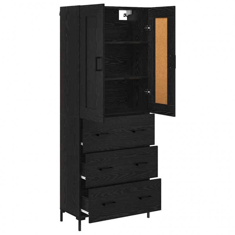 Highboard z szufladą 2 pcs Czarny Dąb Materiał drewnopochodny