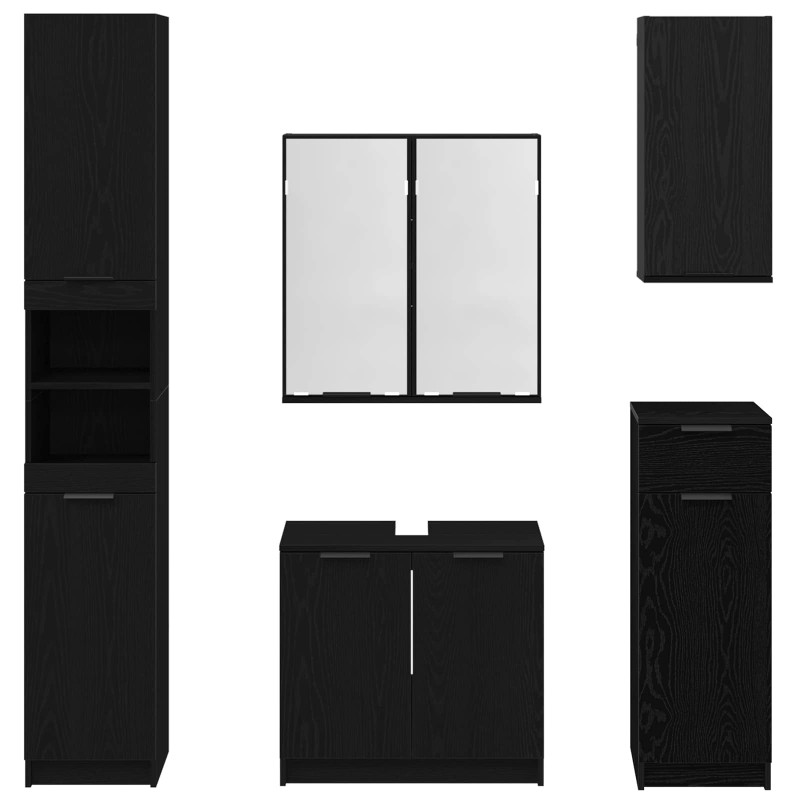 Zestaw mebli łazienkowych z szufladą z półką 5 pcs Czarny Dąb