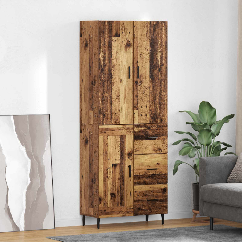 Highboard 2 pcs Stare drewno Drewno inżynieryjne i szkło