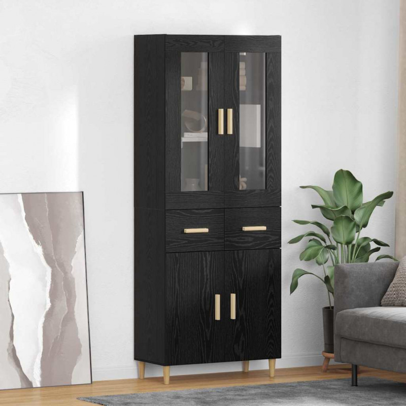 Highboard Czarny Dąb 69,5 x 34 x 180 cm Materiał drewnopochodny
