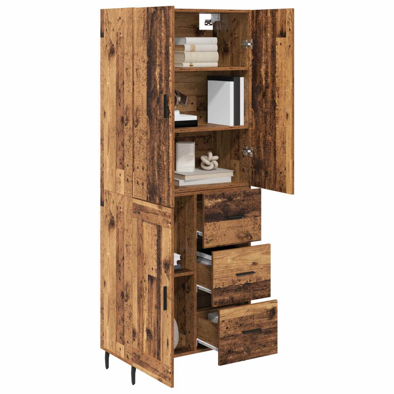 Highboard 2 pcs Stare drewno Drewno inżynieryjne i szkło