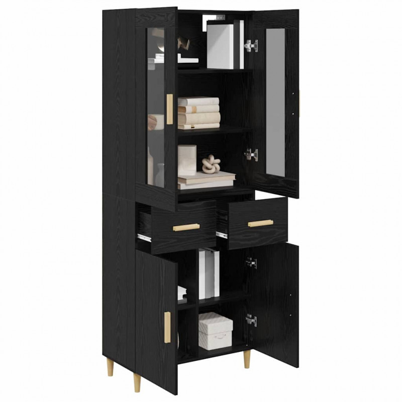 Highboard Czarny Dąb 69,5 x 34 x 180 cm Materiał drewnopochodny