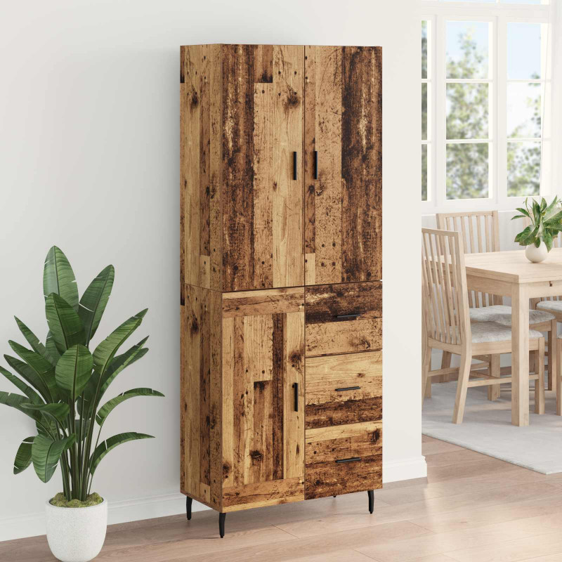 Highboard 2 pcs Stare drewno Drewno inżynieryjne i szkło