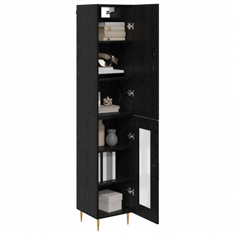 Highboard 2 pcs Czarny Dąb Materiał drewnopochodny