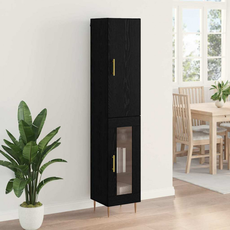 Highboard 2 pcs Czarny Dąb Materiał drewnopochodny