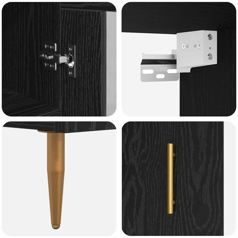 Highboard 2 pcs Czarny Dąb Materiał drewnopochodny