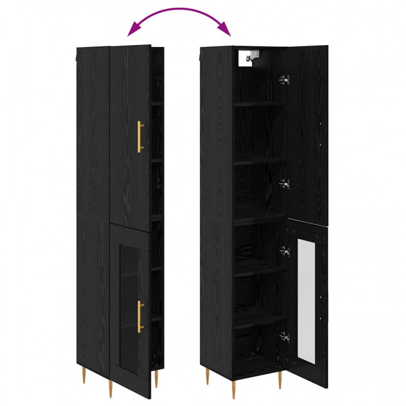 Highboard 2 pcs Czarny Dąb Materiał drewnopochodny