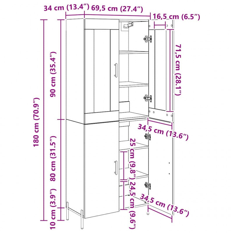 Highboard 2 pcs Czarny Dąb Materiał drewnopochodny