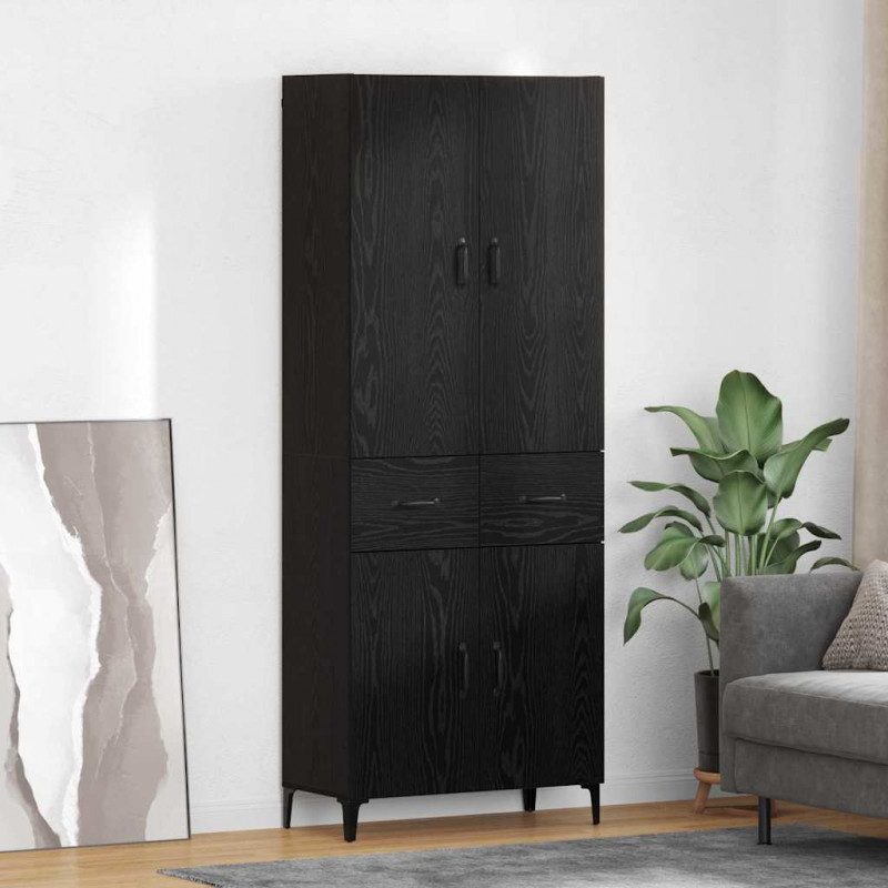 Highboard Czarny Dąb 69,5 x 34 x 180 cm Materiał drewnopochodny