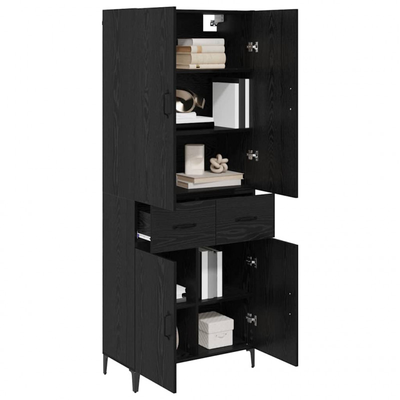 Highboard Czarny Dąb 69,5 x 34 x 180 cm Materiał drewnopochodny