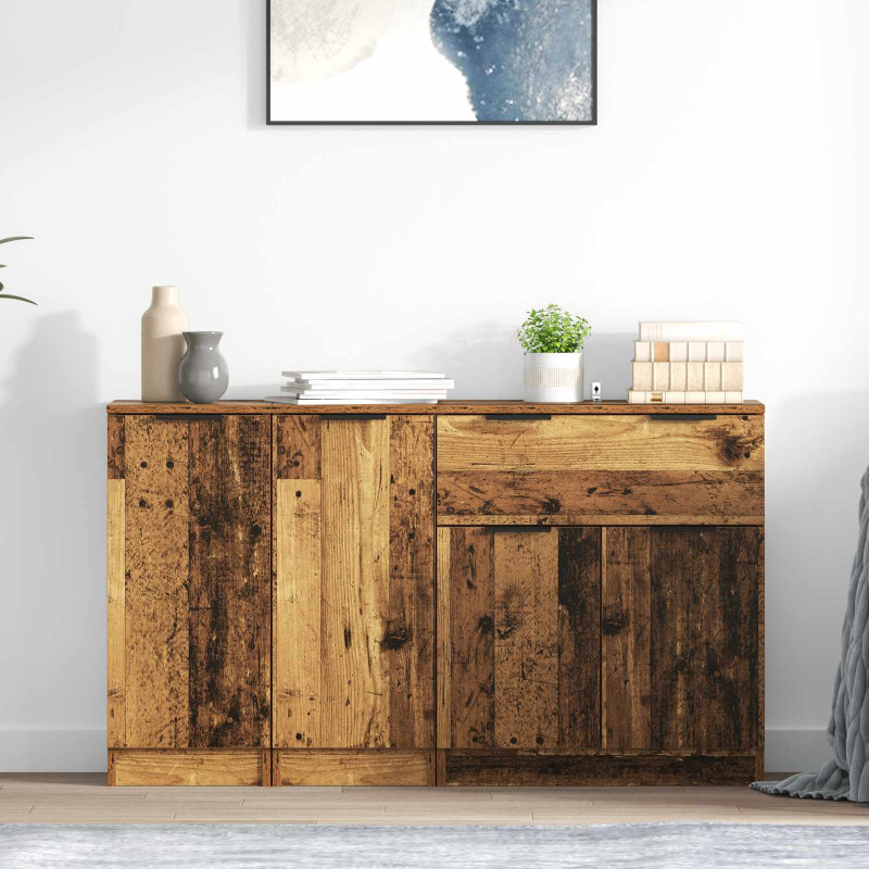 Bufet z szufladą 3 pcs Stare drewno Materiał drewnopochodny