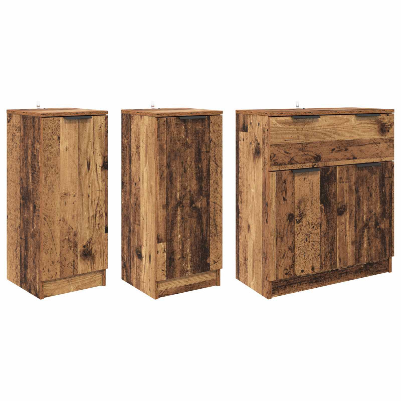 Bufet z szufladą 3 pcs Stare drewno Materiał drewnopochodny