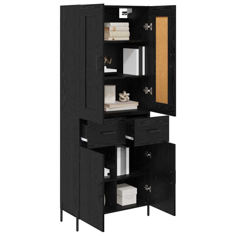 Highboard z szufladą 2 pcs Czarny Dąb Materiał drewnopochodny