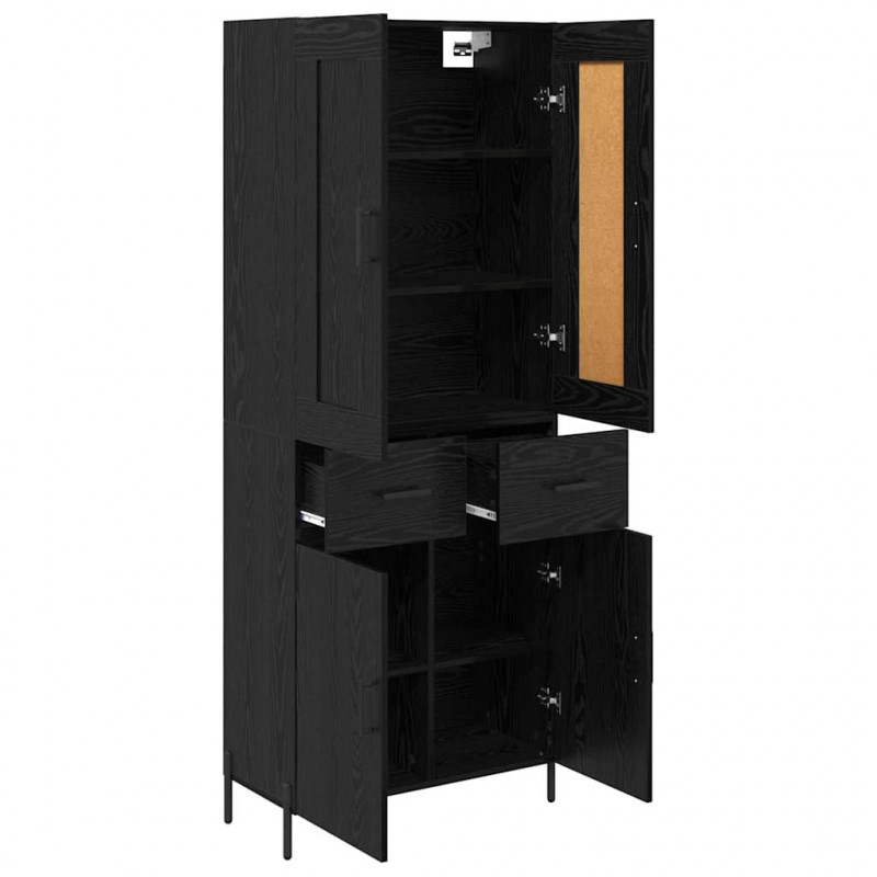 Highboard z szufladą 2 pcs Czarny Dąb Materiał drewnopochodny