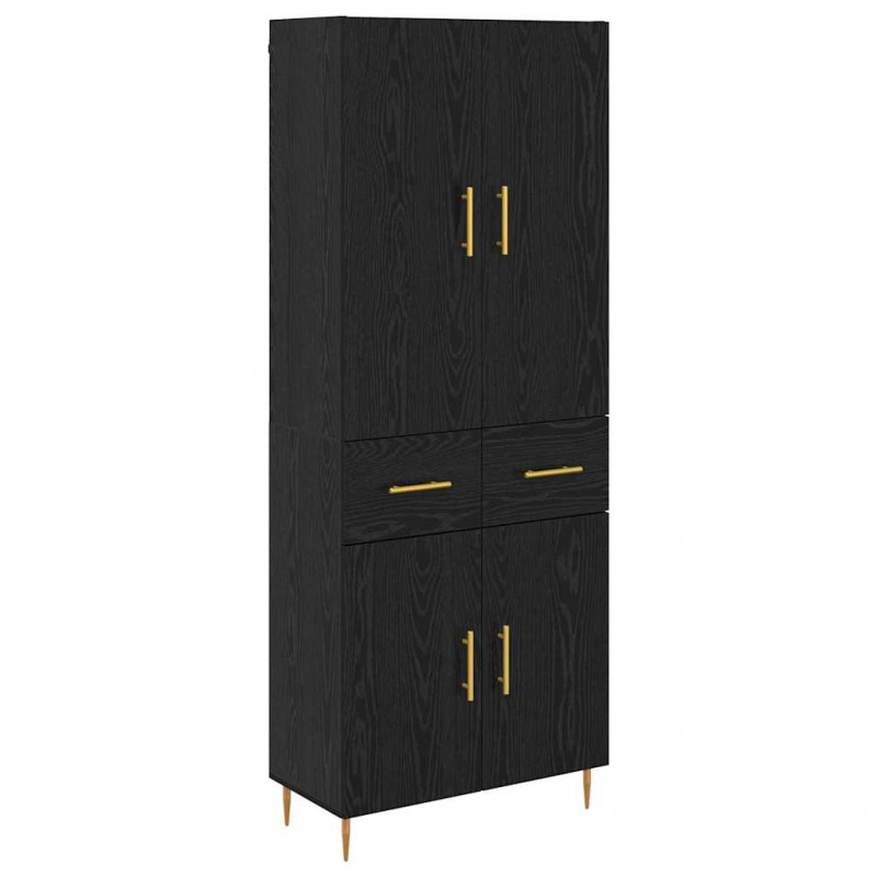 Highboard Czarny Dąb 69,5 x 34 x 180 cm Materiał drewnopochodny