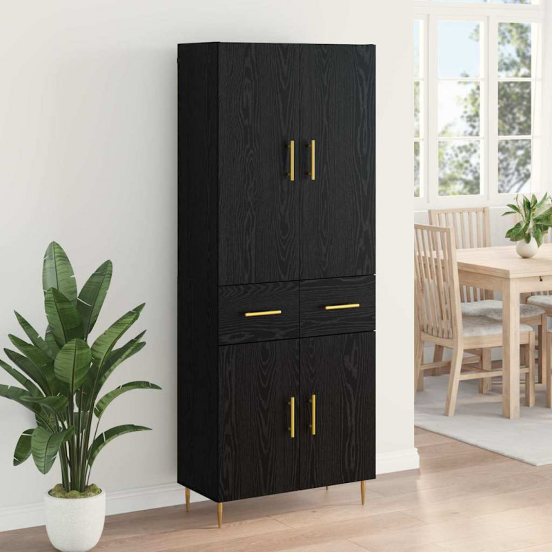 Highboard Czarny Dąb 69,5 x 34 x 180 cm Materiał drewnopochodny