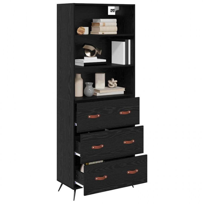 Highboard Czarny dąb 69,5 x 34 x 180 cm Materiał drewnopochodny