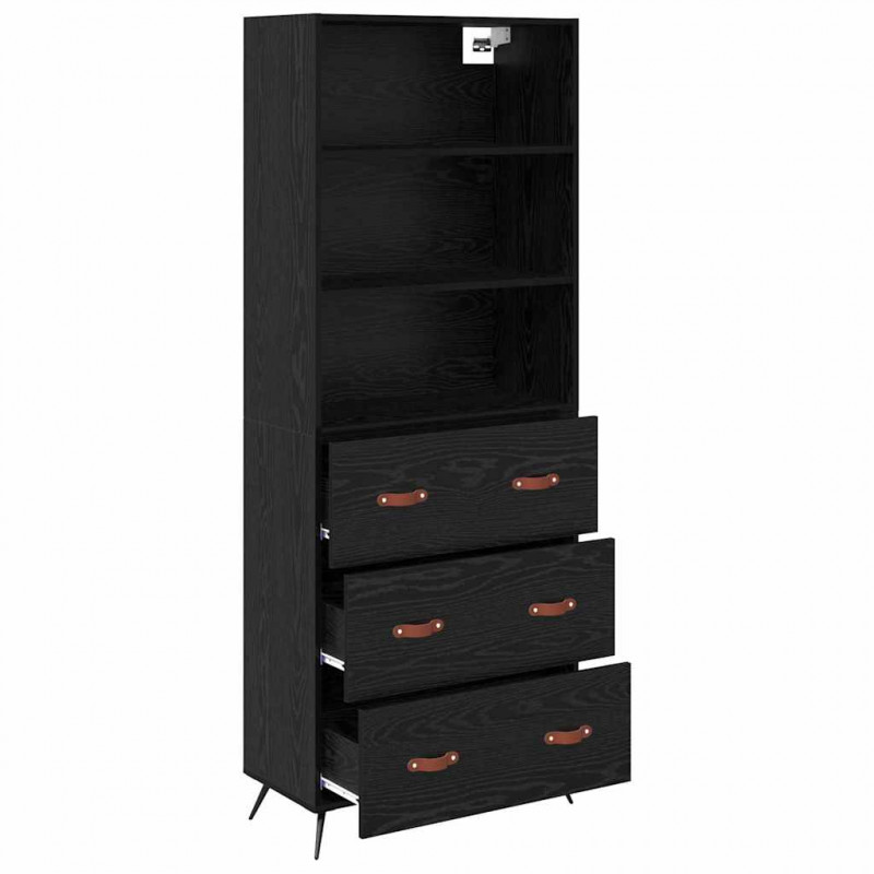 Highboard Czarny dąb 69,5 x 34 x 180 cm Materiał drewnopochodny