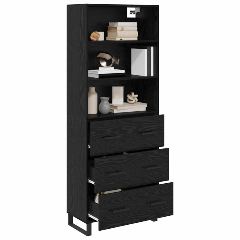 Highboard Czarny Dąb 69,5 x 34 x 180 cm Materiał drewnopochodny
