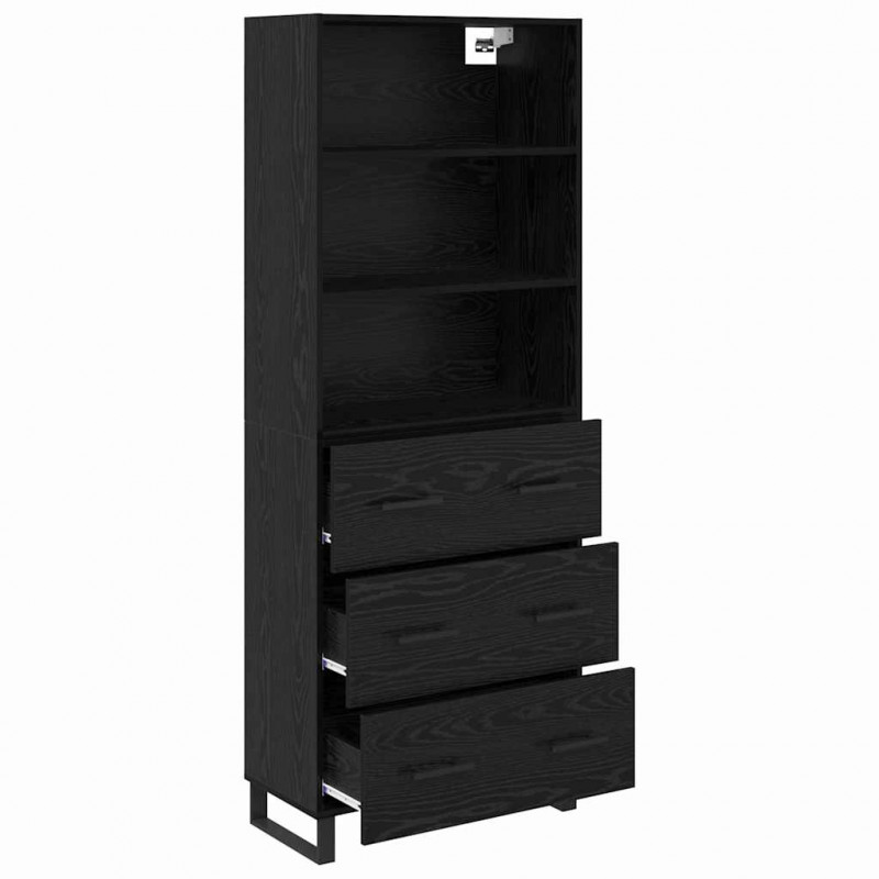 Highboard Czarny Dąb 69,5 x 34 x 180 cm Materiał drewnopochodny