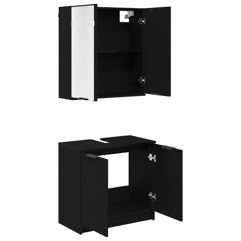 Zestaw Szafek Łazienkowych z półką z drzwiami 2 pcs Czarny Dąb