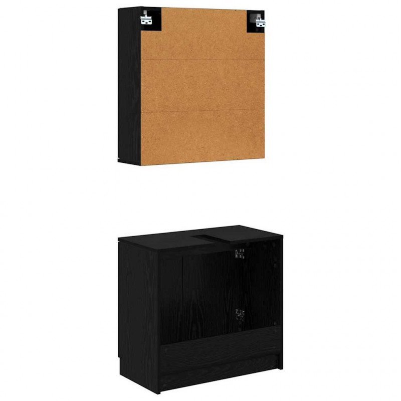 Zestaw Szafek Łazienkowych z półką z drzwiami 2 pcs Czarny Dąb
