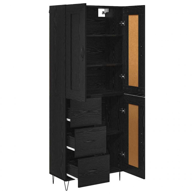 Highboard Czarny Dąb 69,5 x 34 x 180 cm Materiał drewnopochodny