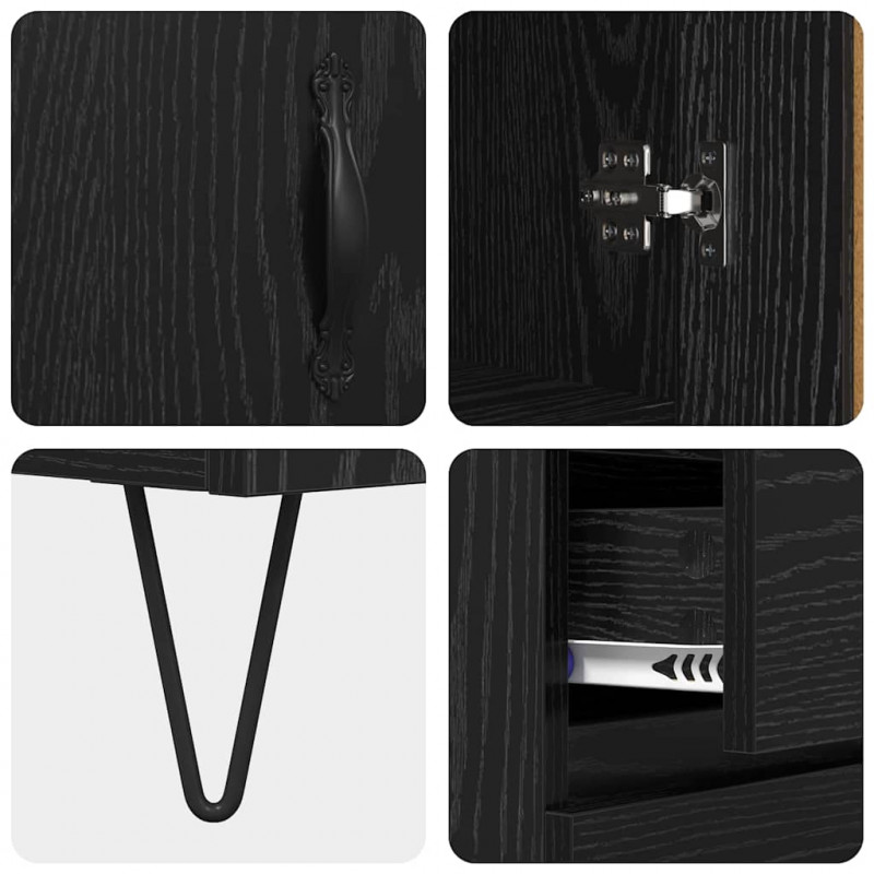 Highboard Czarny Dąb 69,5 x 34 x 180 cm Materiał drewnopochodny