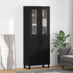Highboard 2 pcs Czarny Dąb Drewno inżynieryjne i szkło