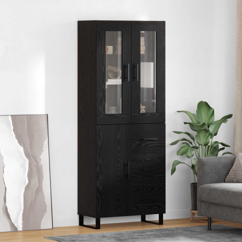 Highboard 2 pcs Czarny Dąb Drewno inżynieryjne i szkło