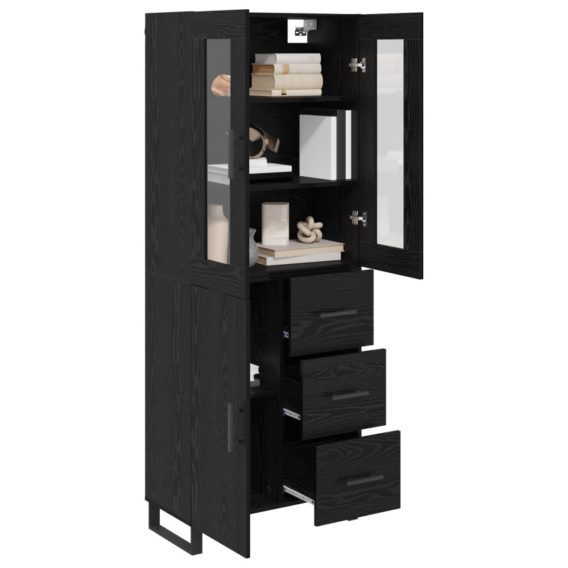 Highboard 2 pcs Czarny Dąb Drewno inżynieryjne i szkło
