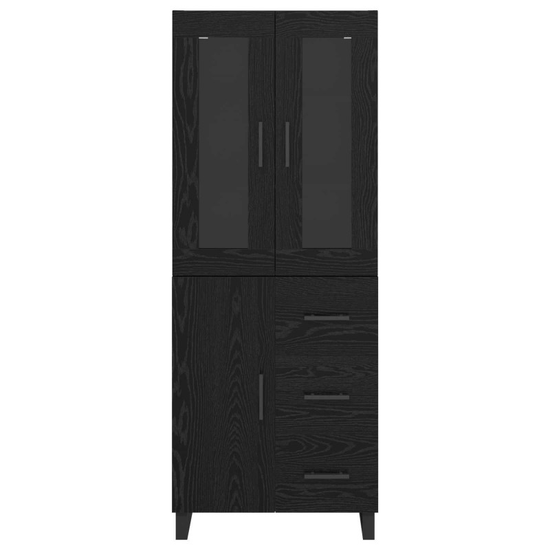 Highboard 2 pcs Czarny Dąb Drewno inżynieryjne i szkło