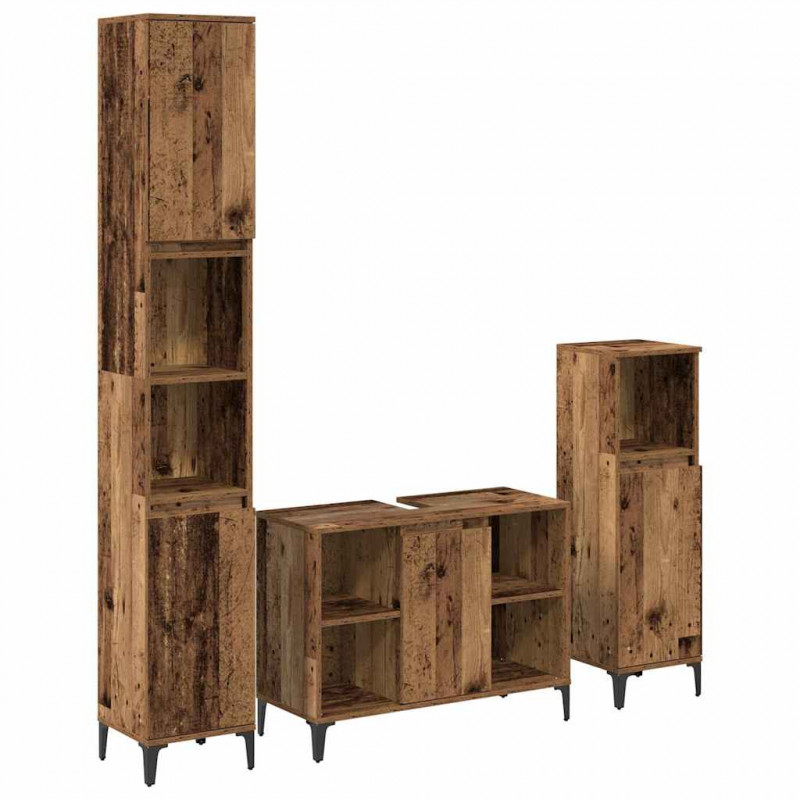 Zestaw mebli łazienkowych z półką z drzwiami 3 pcs Stare drewno