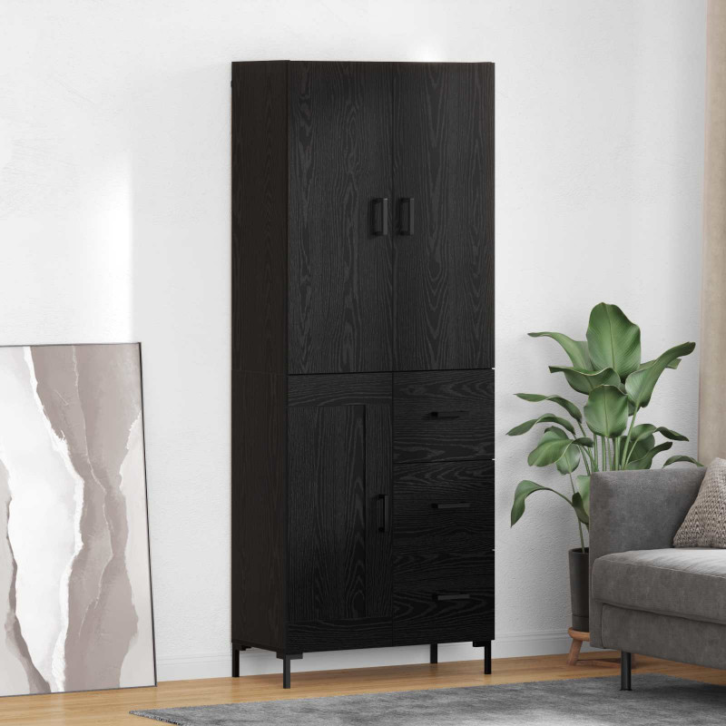 Highboard Czarny Dąb 69,5 x 34 x 180 cm Materiał drewnopochodny
