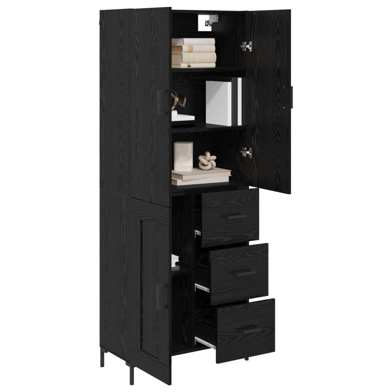 Highboard Czarny Dąb 69,5 x 34 x 180 cm Materiał drewnopochodny