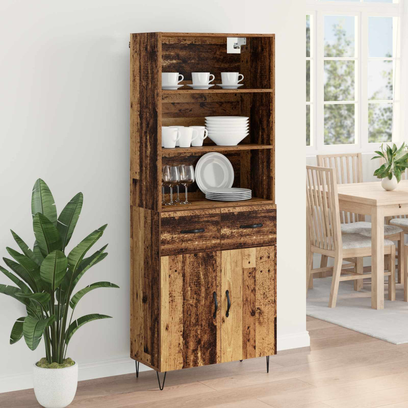 Highboard z szufladą 2 pcs Stare drewno Materiał drewnopochodny
