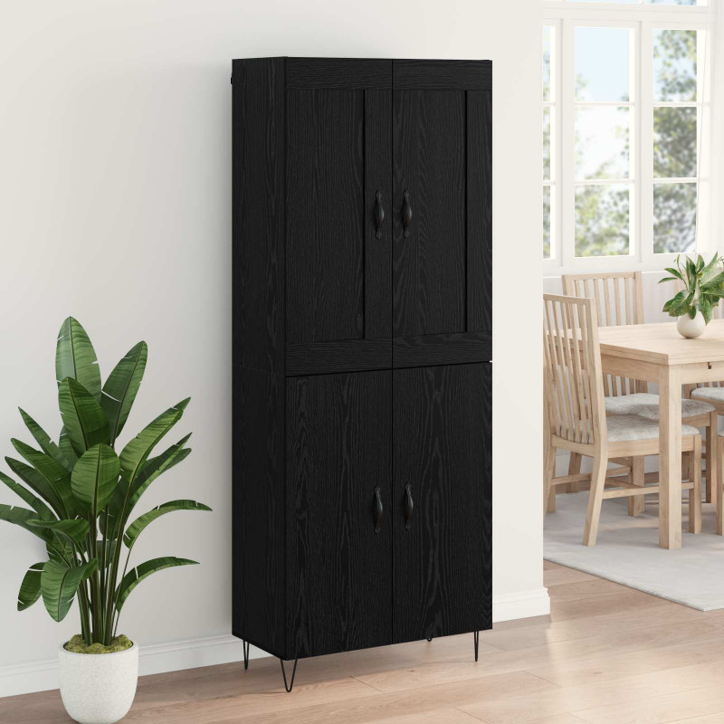 Highboard Czarny Dąb 69,5 x 34 x 180 cm Materiał drewnopochodny