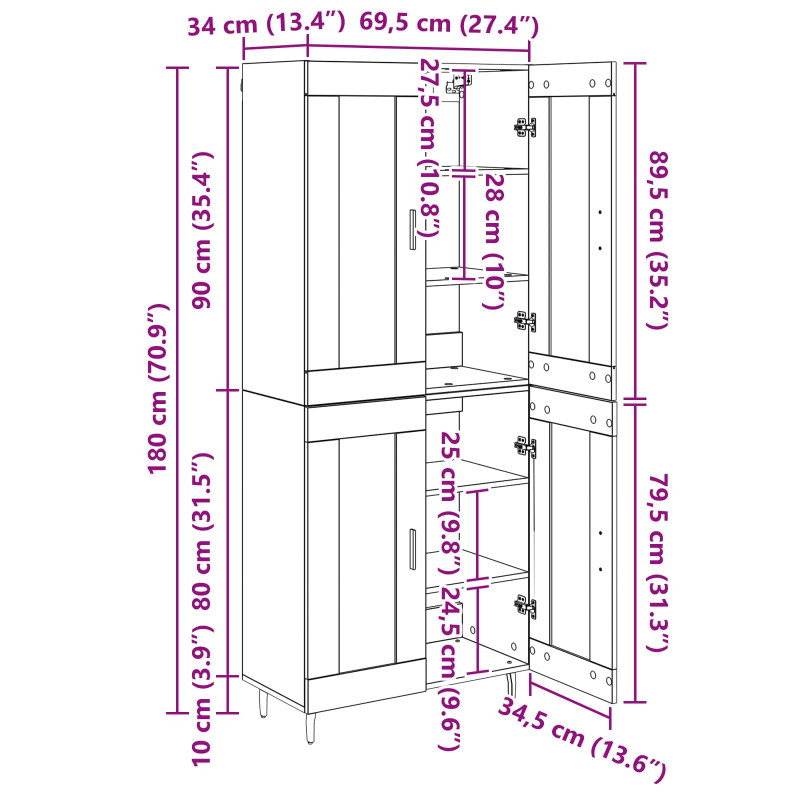 Highboard 2 pcs Stare drewno Materiał drewnopochodny