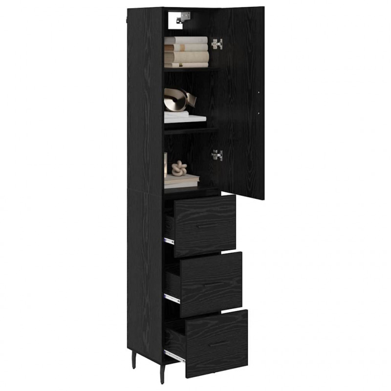 Highboard Czarny Dąb 34,5 x 34 x 180 cm Materiał drewnopochodny