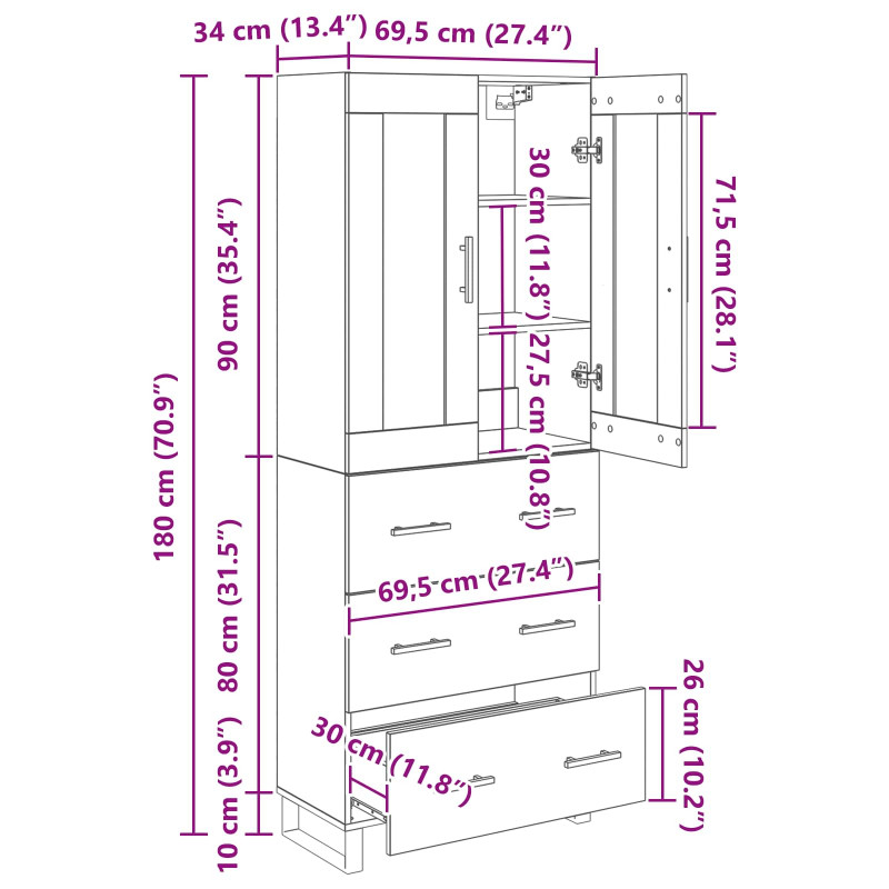 Highboard Stare drewno 69,5 x 34 x 180 cm