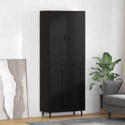 Highboard 2 pcs Czarny dąb Drewno inżynieryjne i szkło