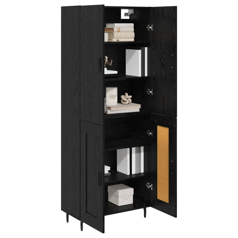 Highboard 2 pcs Czarny dąb Drewno inżynieryjne i szkło