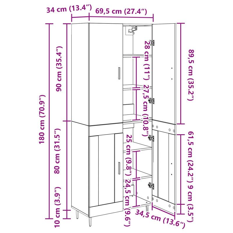 Highboard 2 pcs Czarny dąb Drewno inżynieryjne i szkło