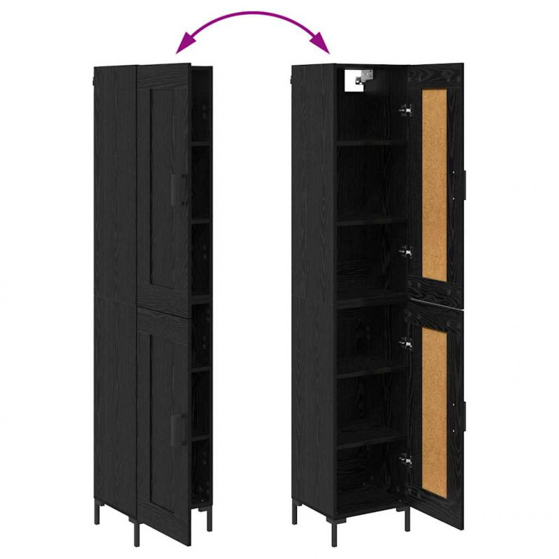 Highboard Czarny Dąb 34,5 x 34 x 180 cm Materiał drewnopochodny
