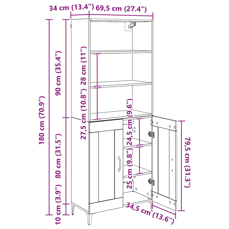 Highboard Stare drewno 69,5 x 34 x 180 cm