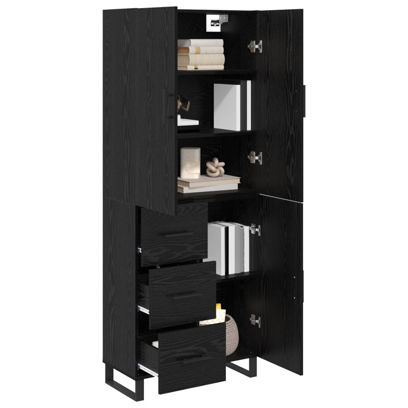 Highboard z szufladą 2 pcs Czarny Dąb 69,5 x 34 x 180 cm