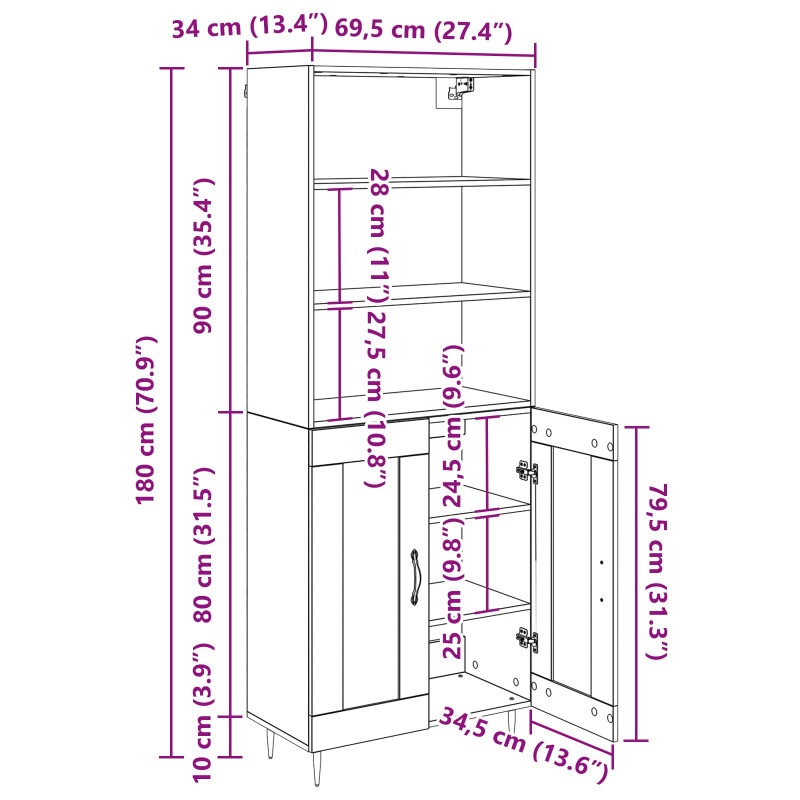 Highboard Stare drewno 69,5 x 34 x 180 cm