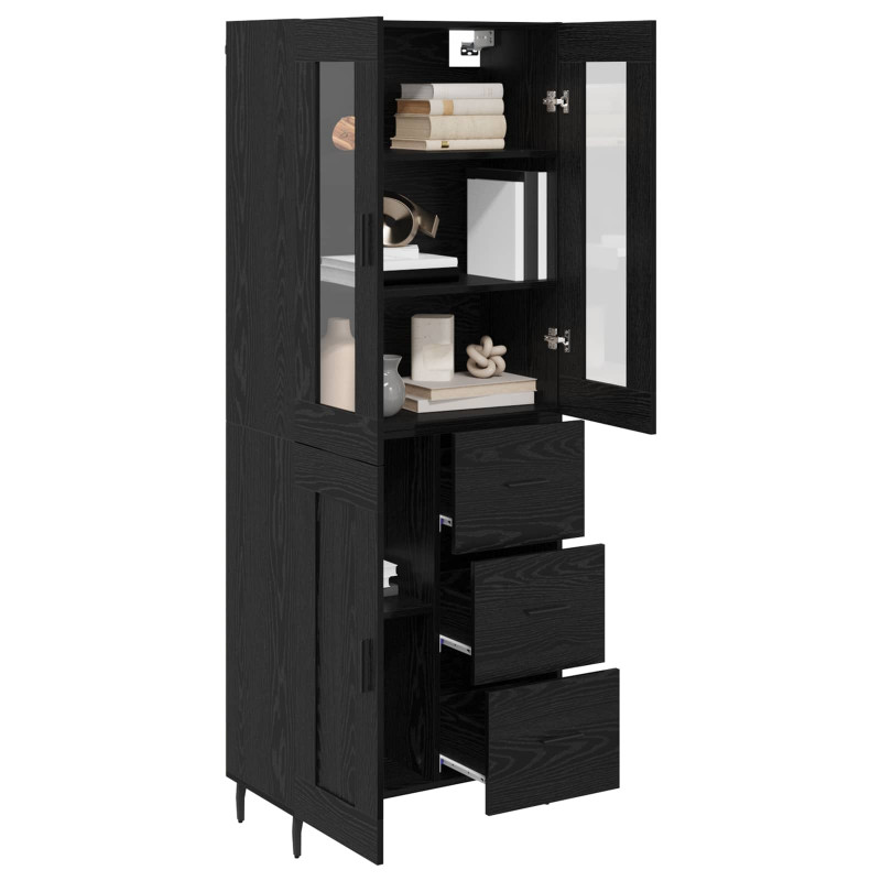 Highboard 2 pcs Czarny Dąb Drewno inżynieryjne i szkło