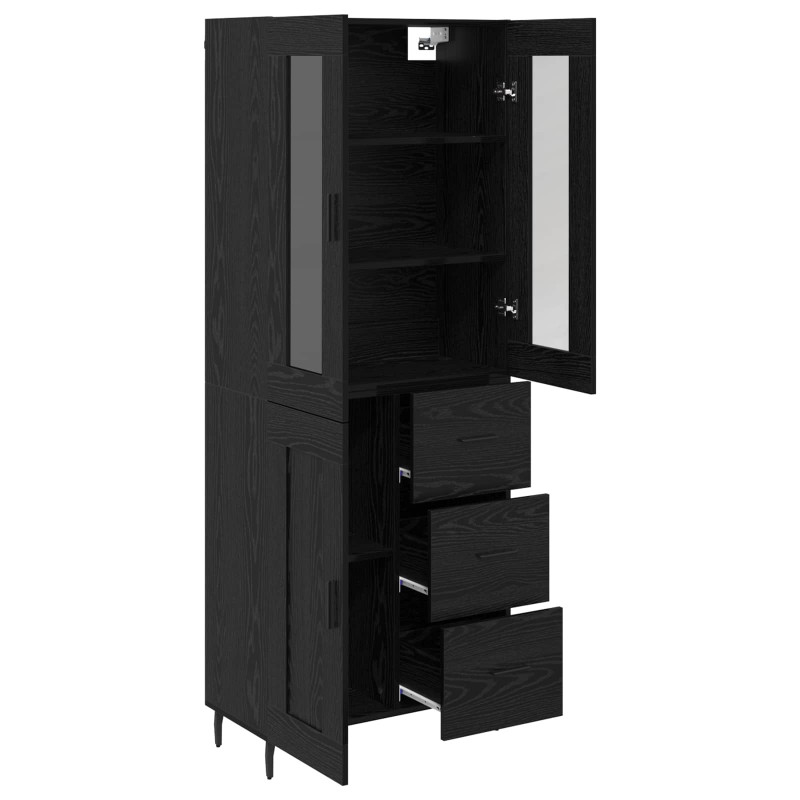 Highboard 2 pcs Czarny Dąb Drewno inżynieryjne i szkło